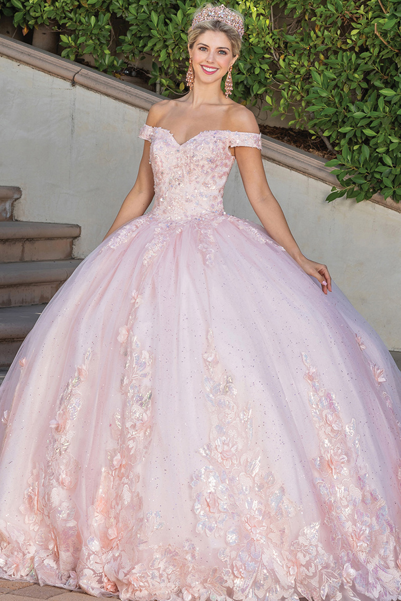 Off Shoulder Butterfly Applique Quince Ball Gown