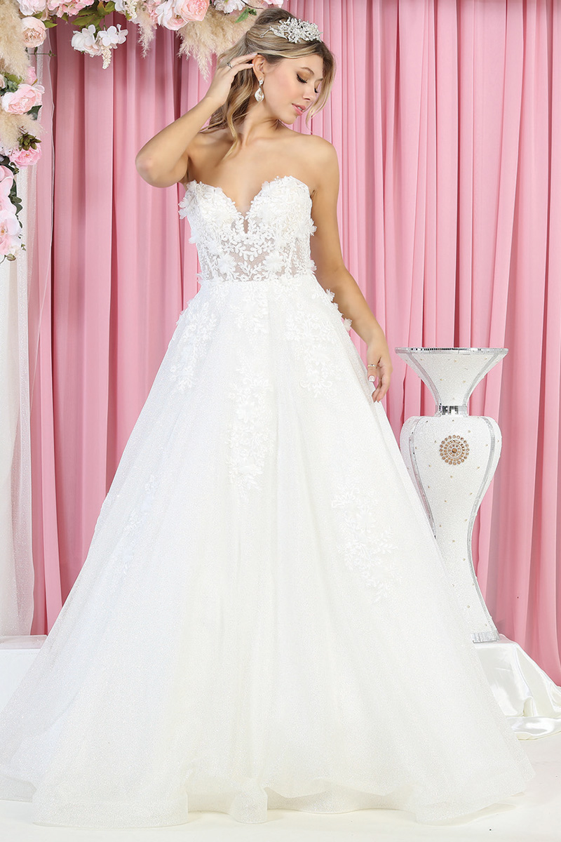 3D Floral Applique Sweetheart A Line Wedding Gown