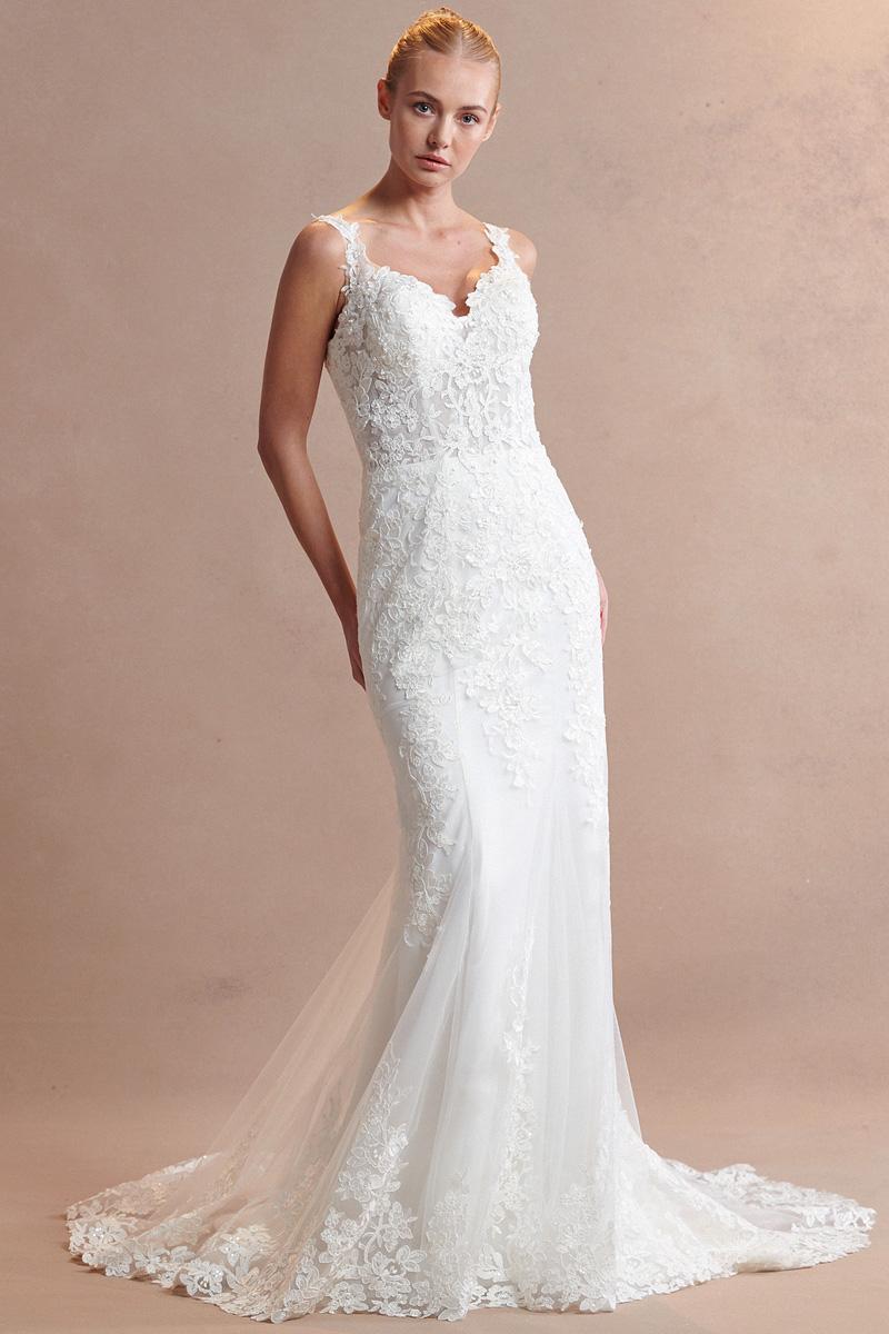 Sleeveless Lace Shoulder Straps Wedding Dress
