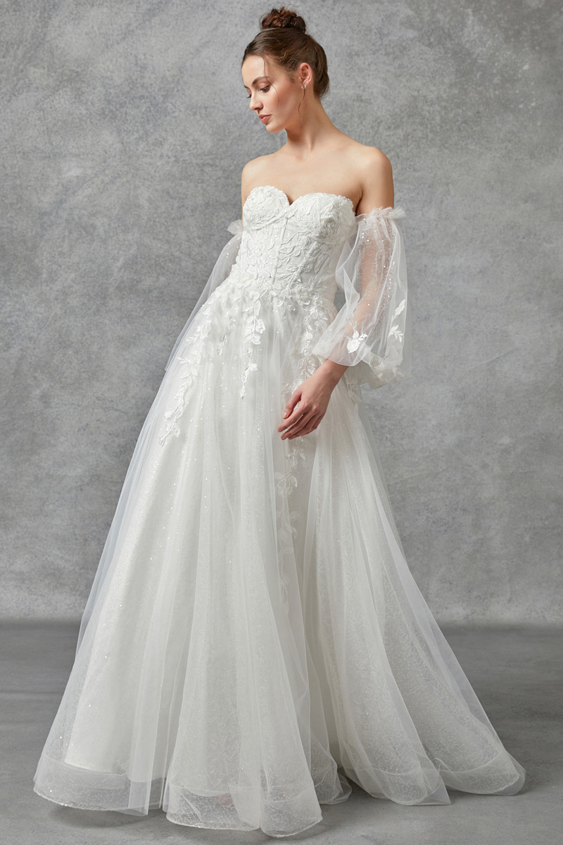 Bell Sleeve Sweetheart A Line Wedding Gown