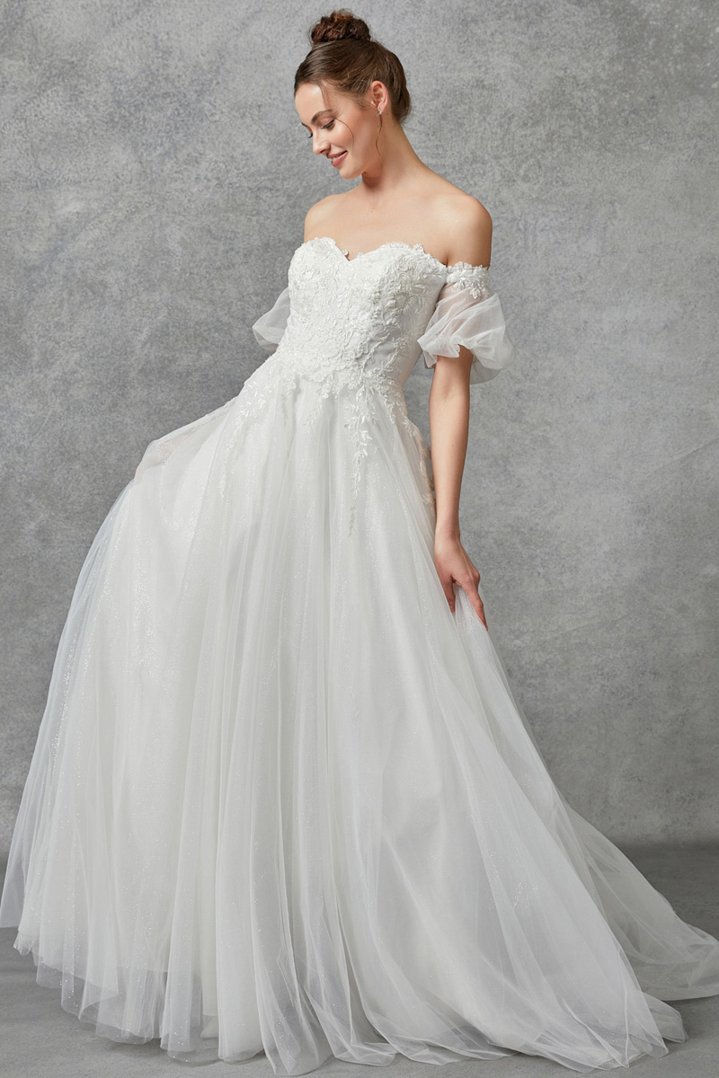 Short Sleeve Sweetheart Top A Line Wedding Gown