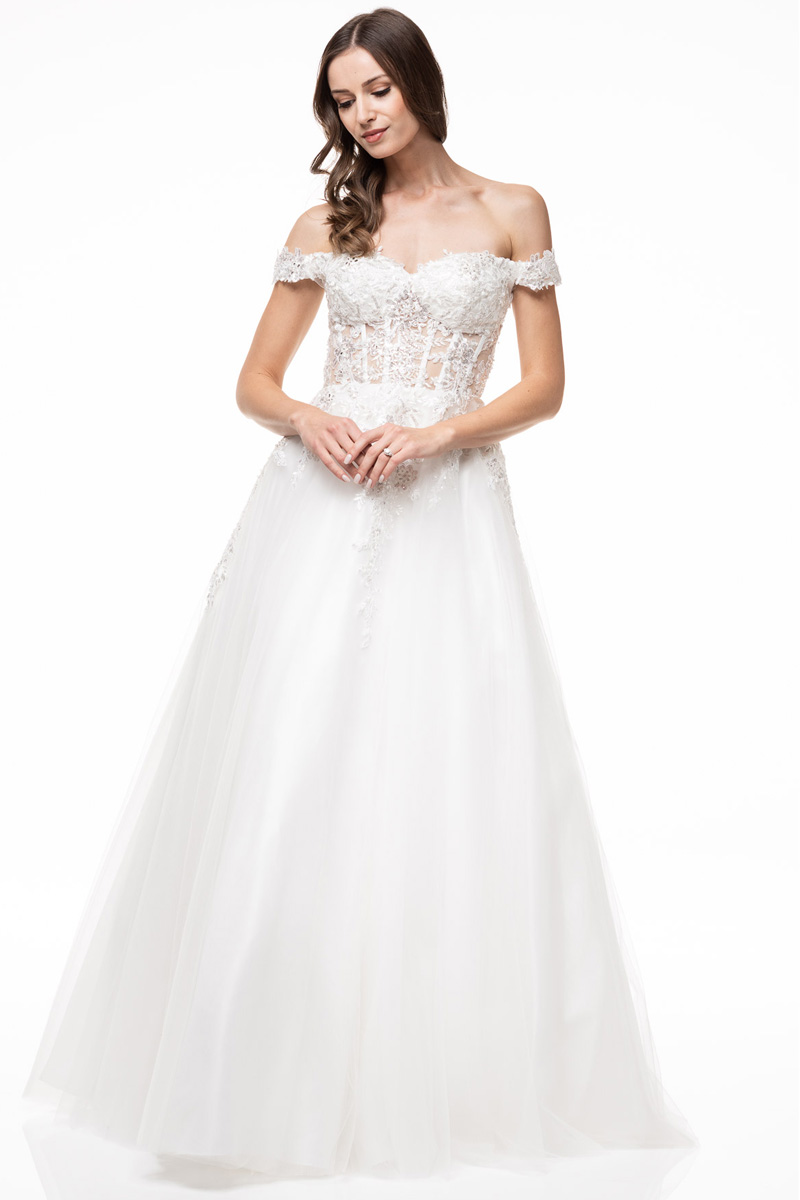 Sweetheart Off Shoulder Illusion Top Wedding Gown