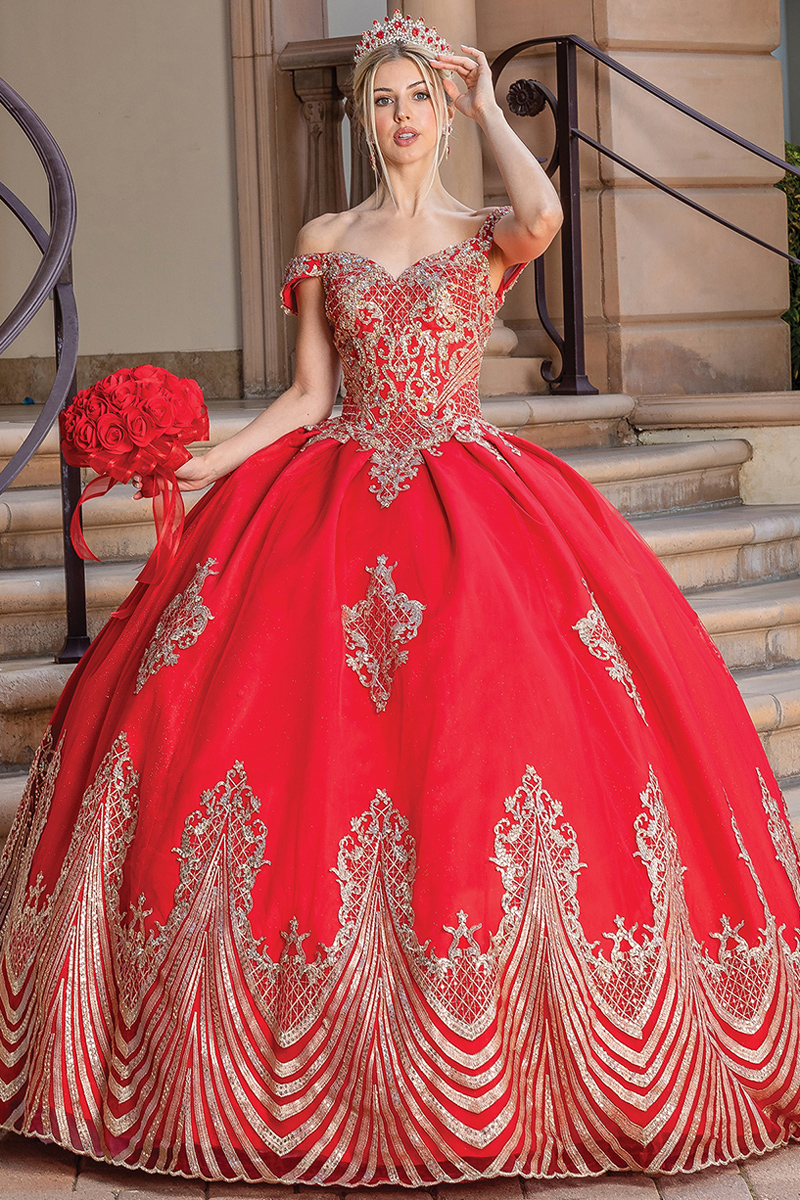 Off Shoulder Embroidery Quince Ball Gown