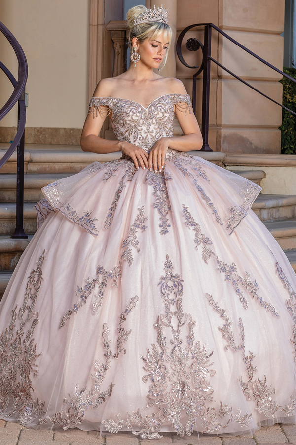 Off Shoulder Embroidery Quince Ball Gown