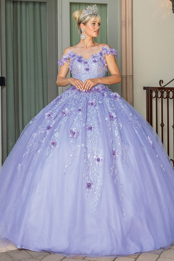 3D Floral Applique Glitter Sequin Ball Gown
