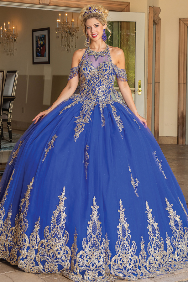 Off Shoulder Halter Quince Ball Gown