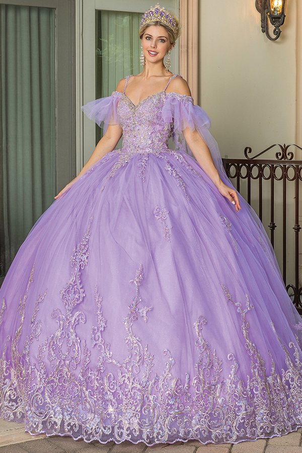 Ruffle Sleeve Cape Quinceanera Ball Gown