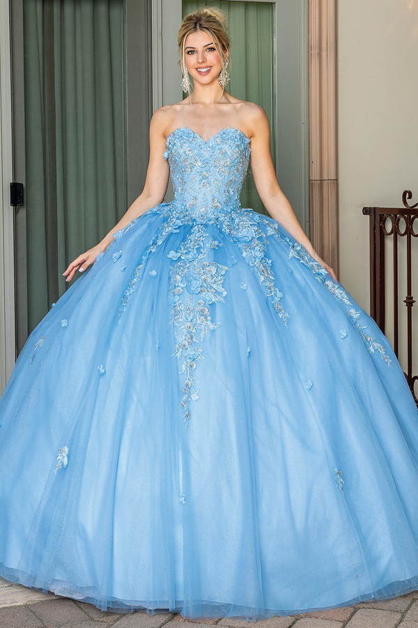 Sweetheart 3D Floral App Quince Ball Gown