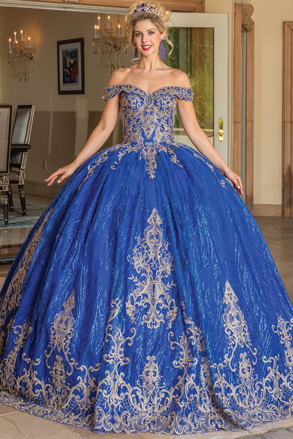 Off Shoulder Embellished Quince Ball Gown
