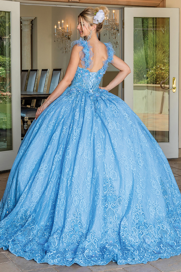 Wired Ruffle Straps Quince Ball Gown
