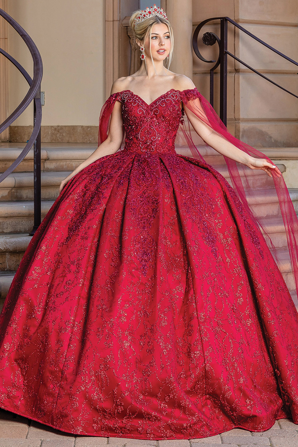 Sweetheart Cape Sleeve Quince Ball Gown