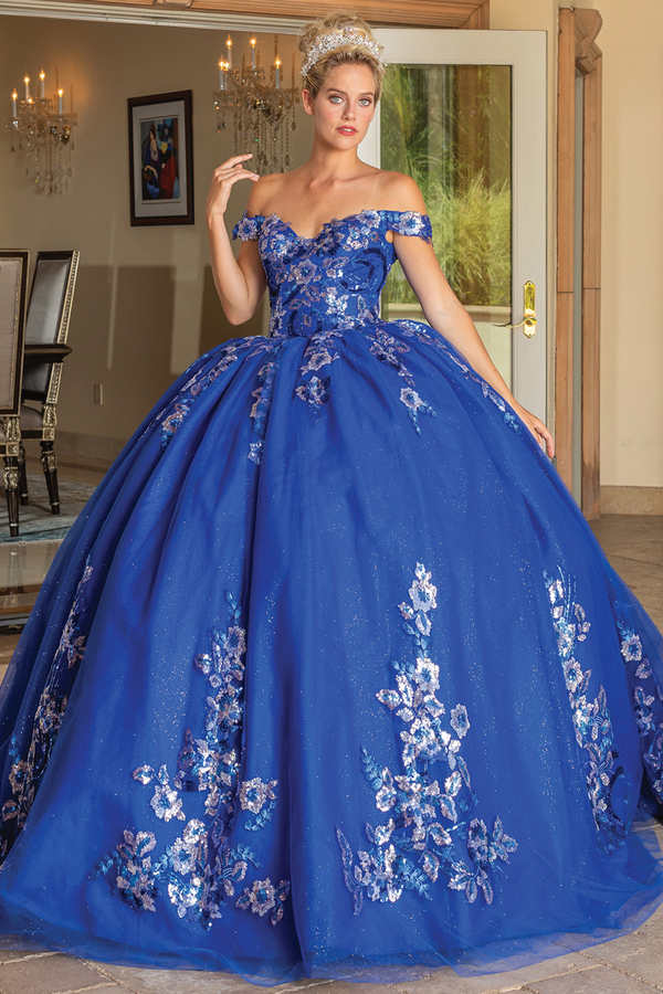 Embro Sequin Floral App Quince Gown