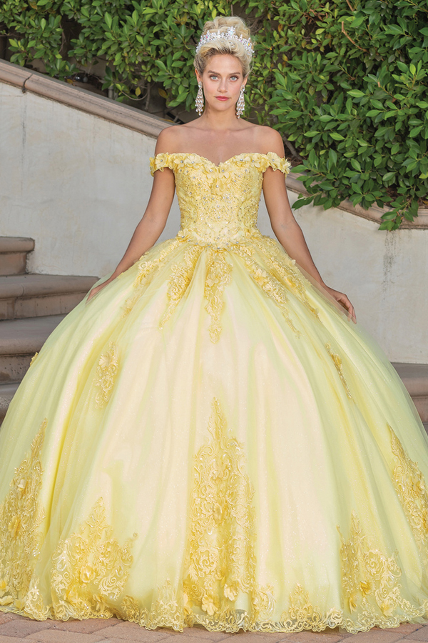 3D Floral Applique Embroidered Ball Gown