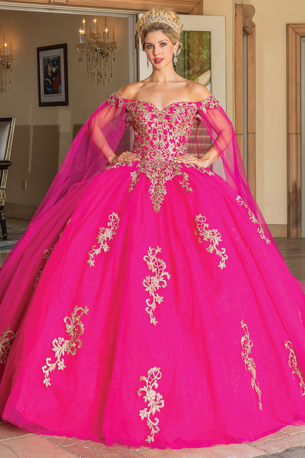 Off Shoulder Cape Sleeve Ball Gown
