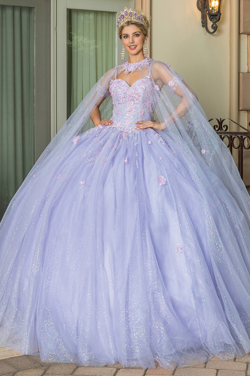 Embroidery, Glitter, Floral Applique Quinceanera Dress