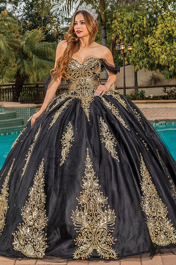 Golden Embroidery Sweetheart Off Shoulder Ball Gown