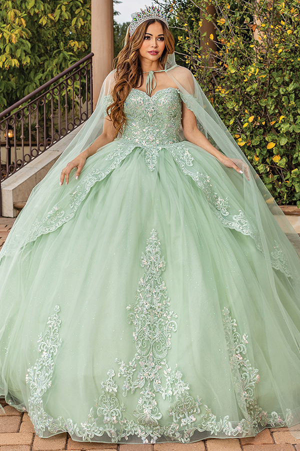 Sweetheart Cape Embellished Ball Gown