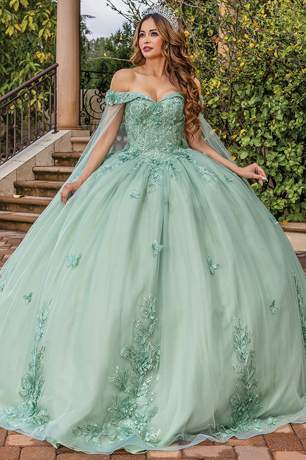 Off Shoulder Capelet Ball Gown