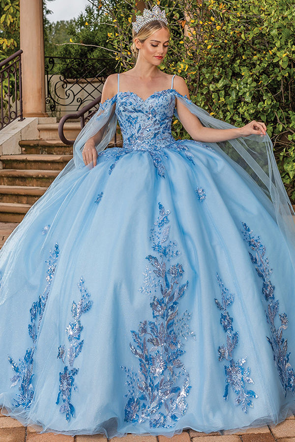 Capelet Sweetheart Sequin Embroidery Ball Gown