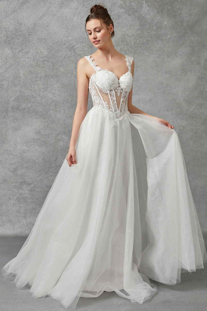 Sleeveless Lace Boned Top Wedding Dress