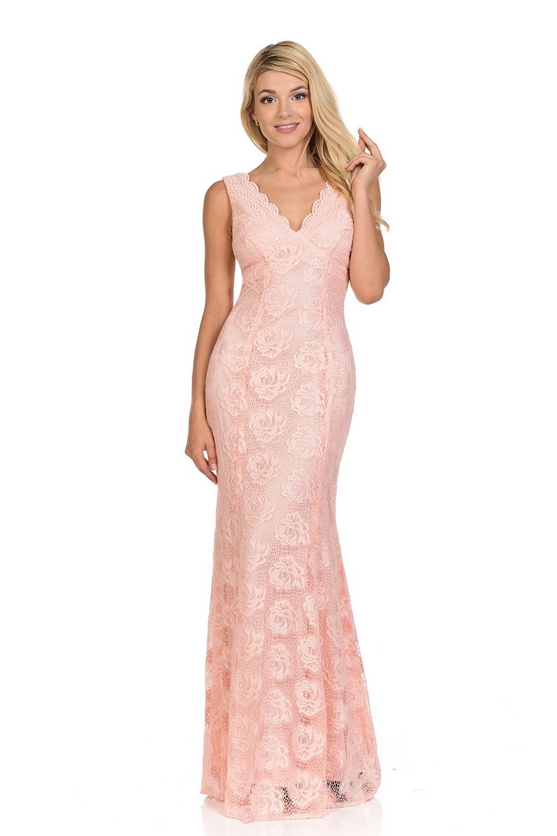 Sheer Rose Lace V-Neck Dress