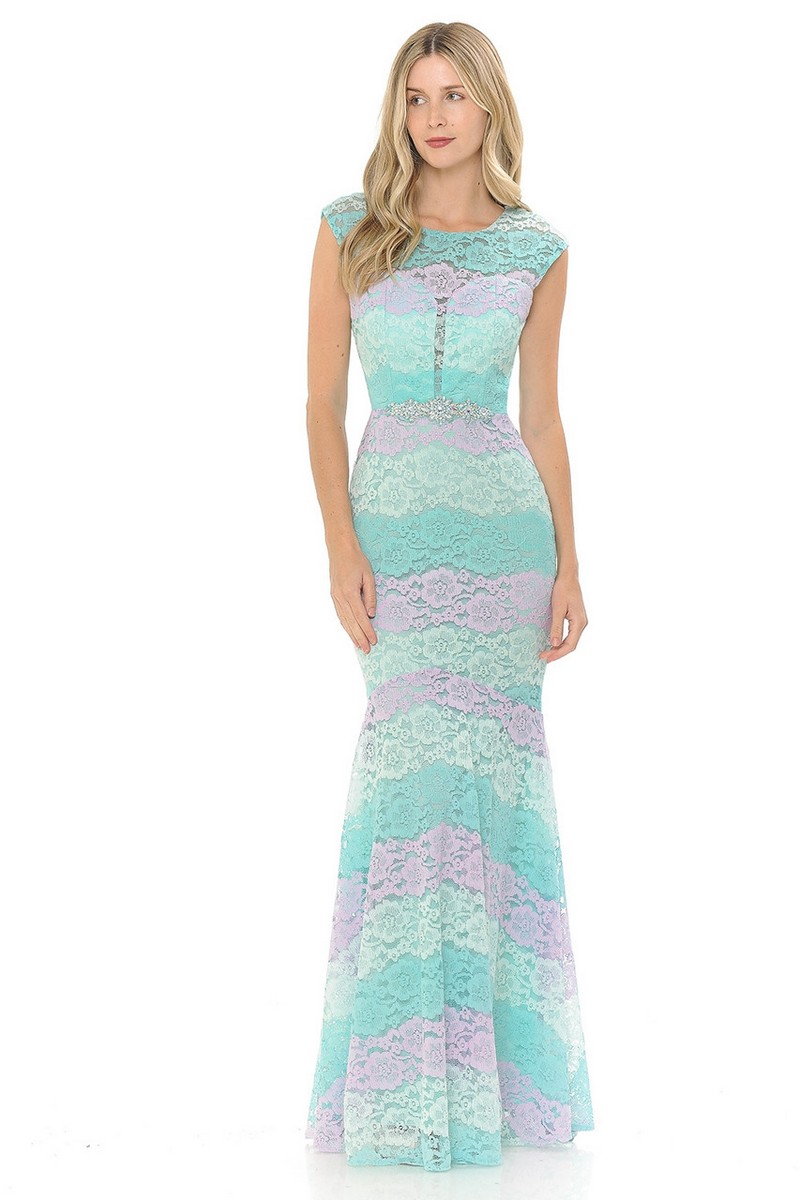 Sheer Lace Color Mermaid Dress