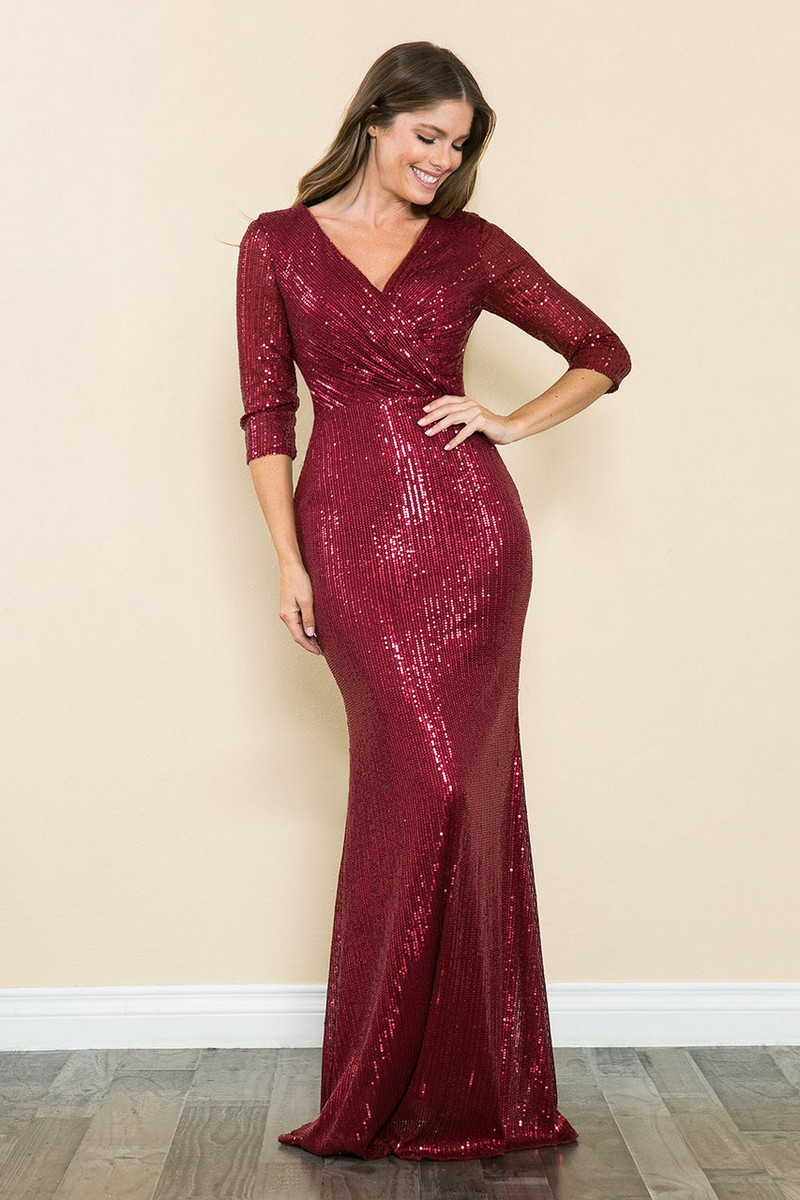 Sleeve Wrap Ruched Sequin V-Neck