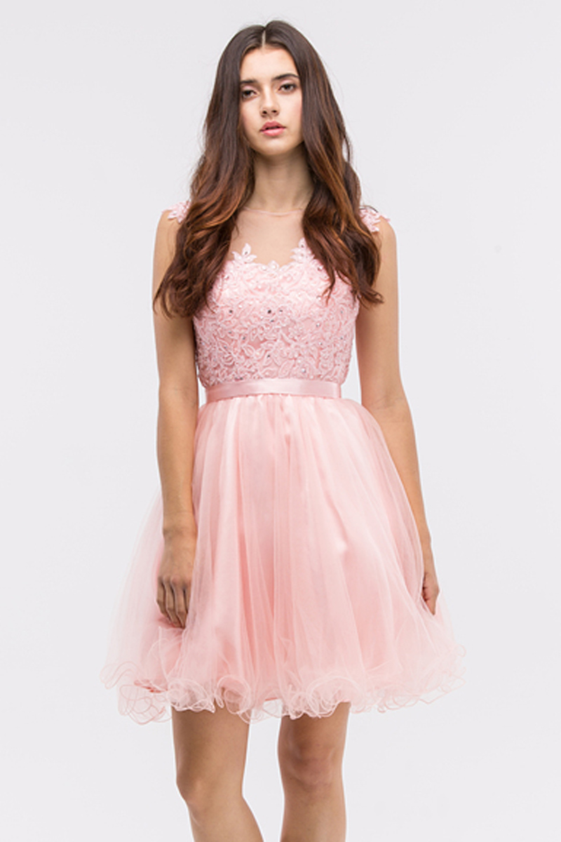 Short Sleeve Tulle Cocktail Dress