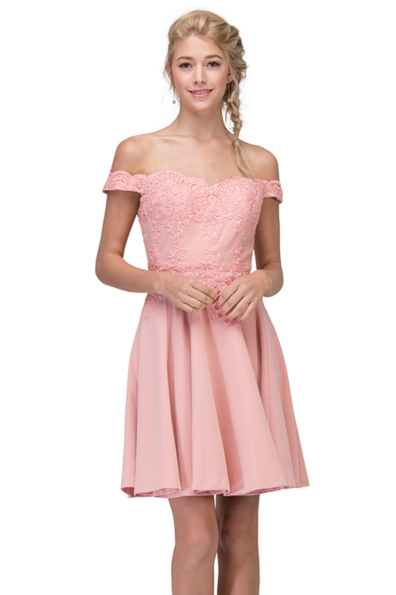 Off-Shoulder Lace Bodice Short Dress