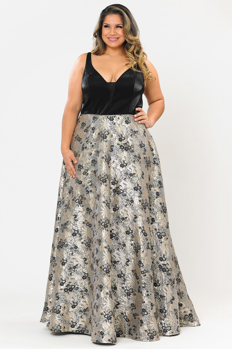 Satin V-Neck Print A-Line Skirt Dress