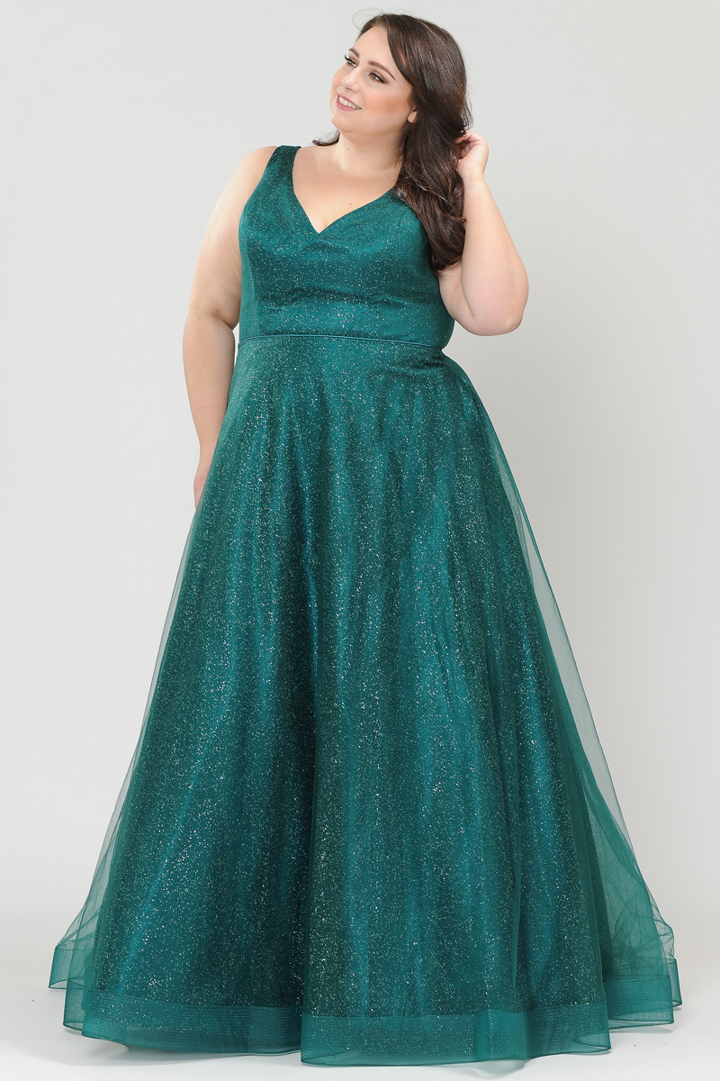 Sleeveless V-Neck Glitter Tulle Dress