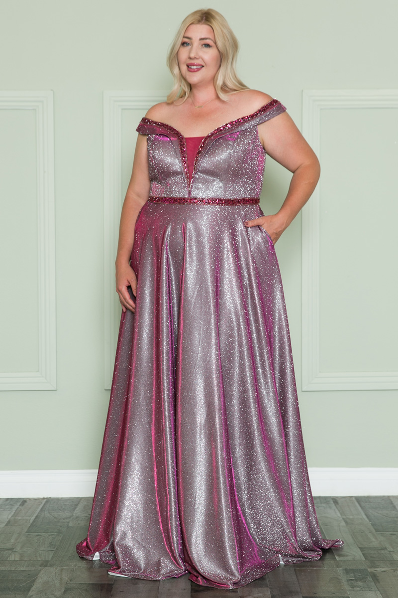 Off-Shoulder Illusion V-Neck Glitter Dress