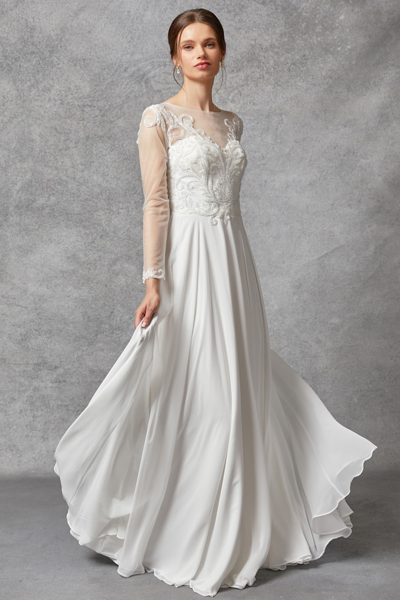 Sheer Long Sleeve A Line Wedding Dress