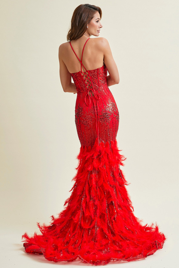 Deep V Neck Sleeveless Mermaid Dress