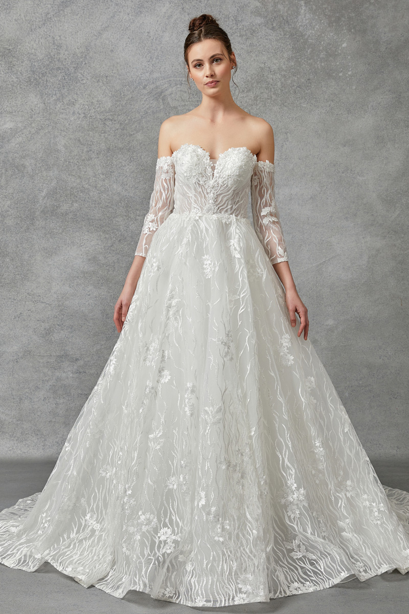 Long Sleeve Off Shoulder A Line Wedding Gown