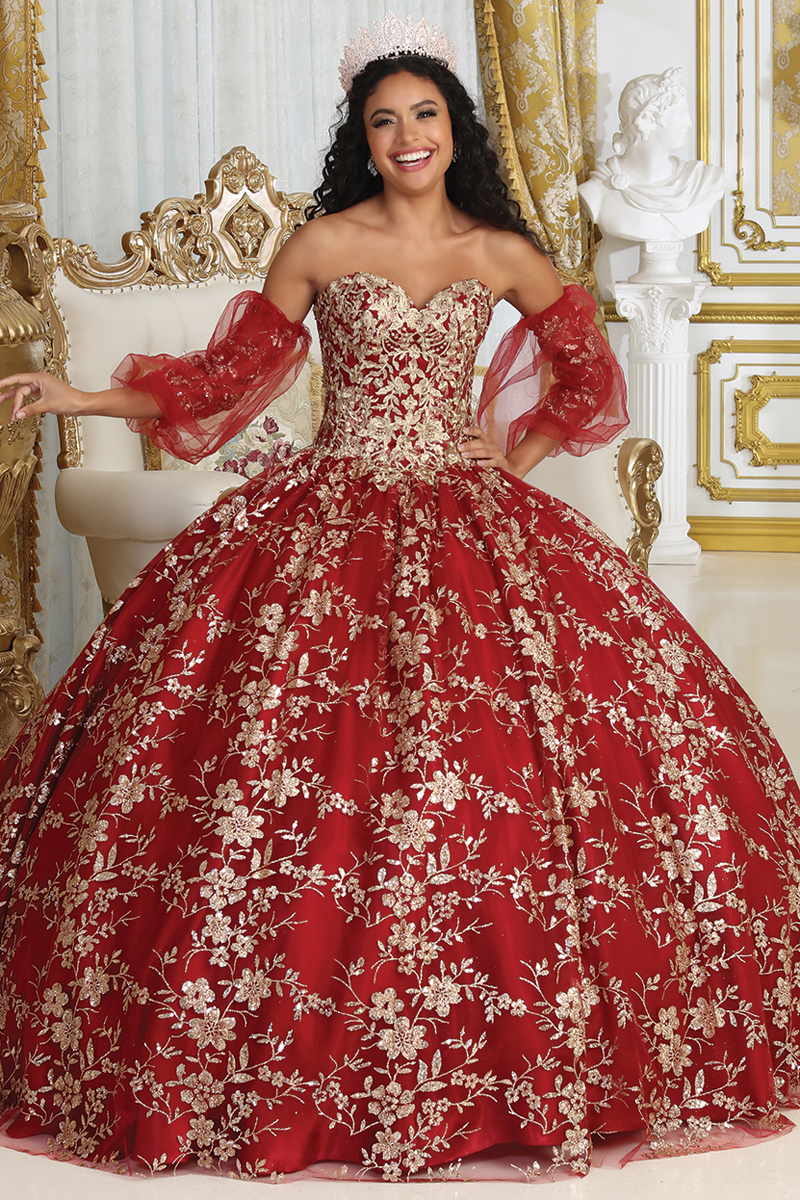 Golden Embroidery Puff Sleeve Ball Gown