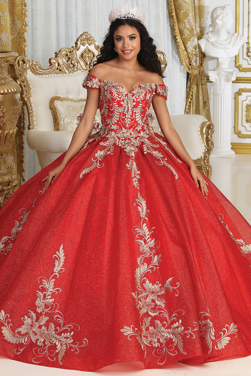 Golden Embroidery Off Shoulder Quinceanera Ball Gown