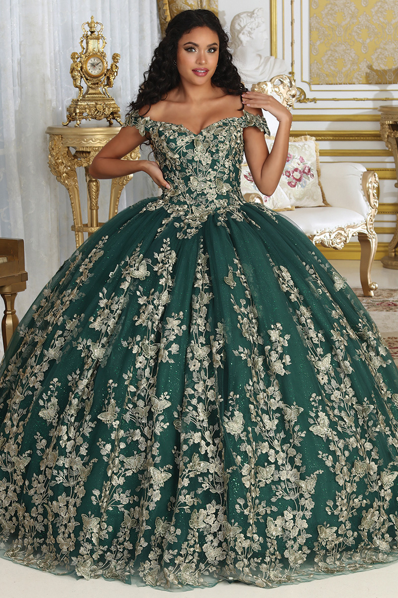 Metallic Embroidery Off Shoulder Quinceanera Ball Gown