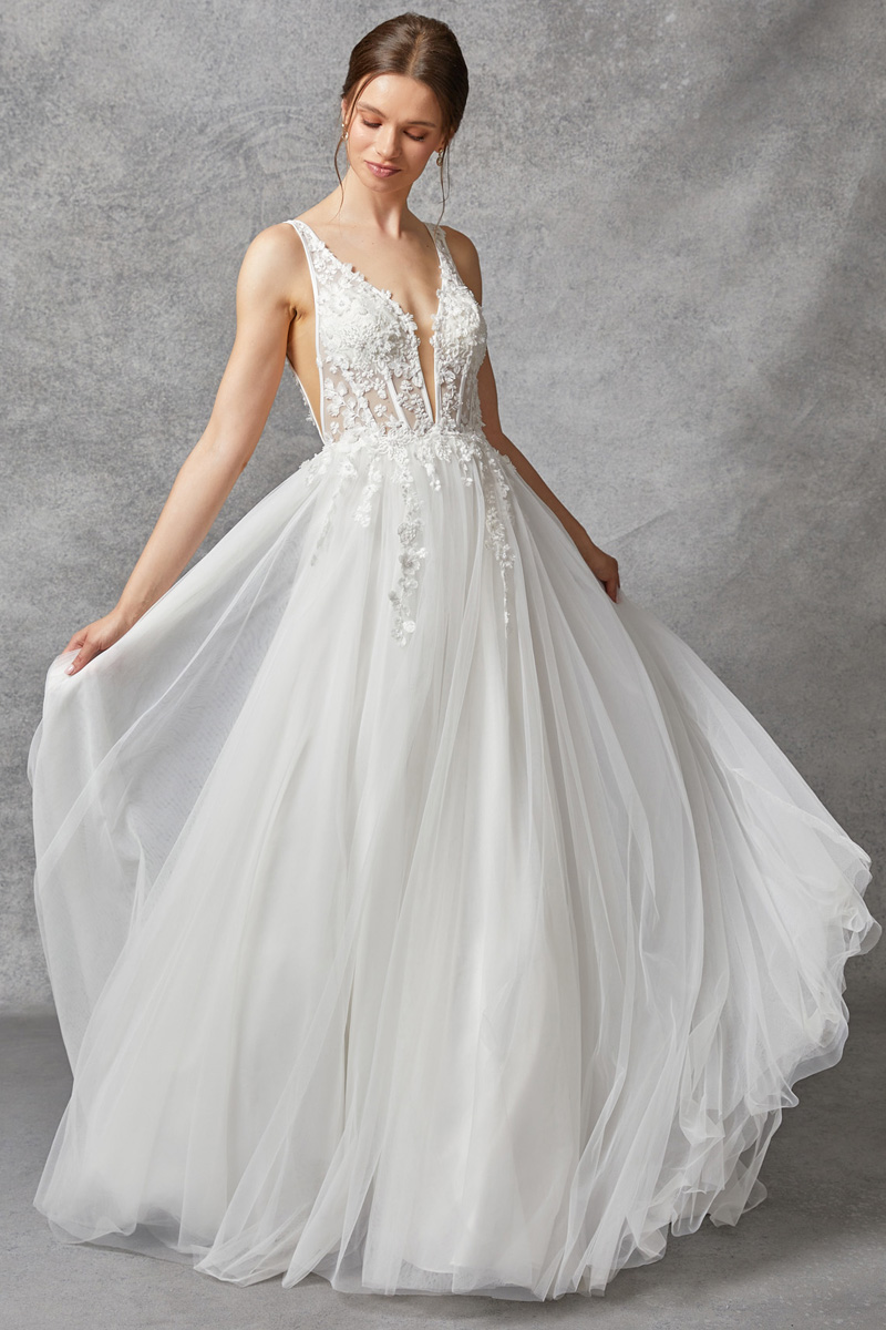 Sleeveless V Neck Corset A Line Wedding Gown