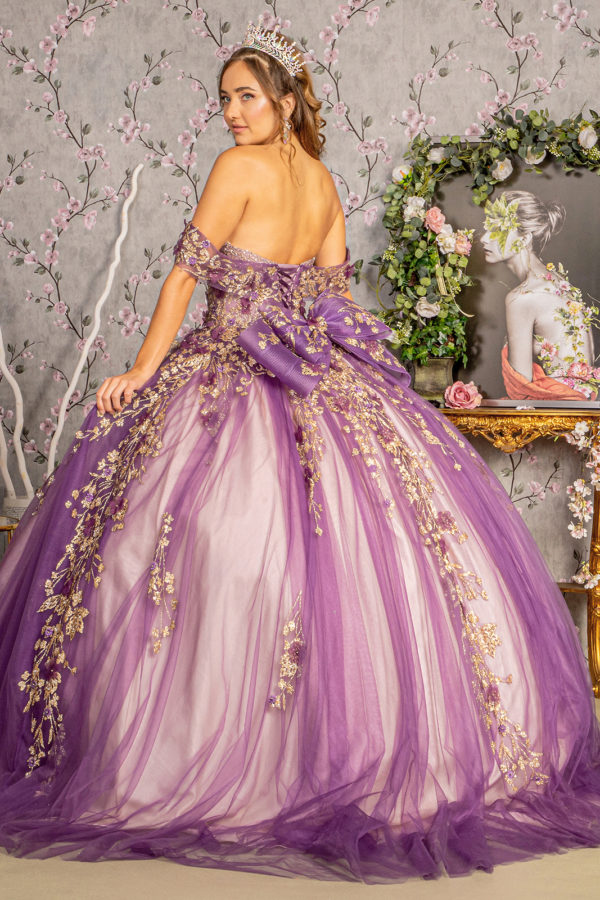 Off Shoulder Floral Applique Ball Gown Quinceanera Dress