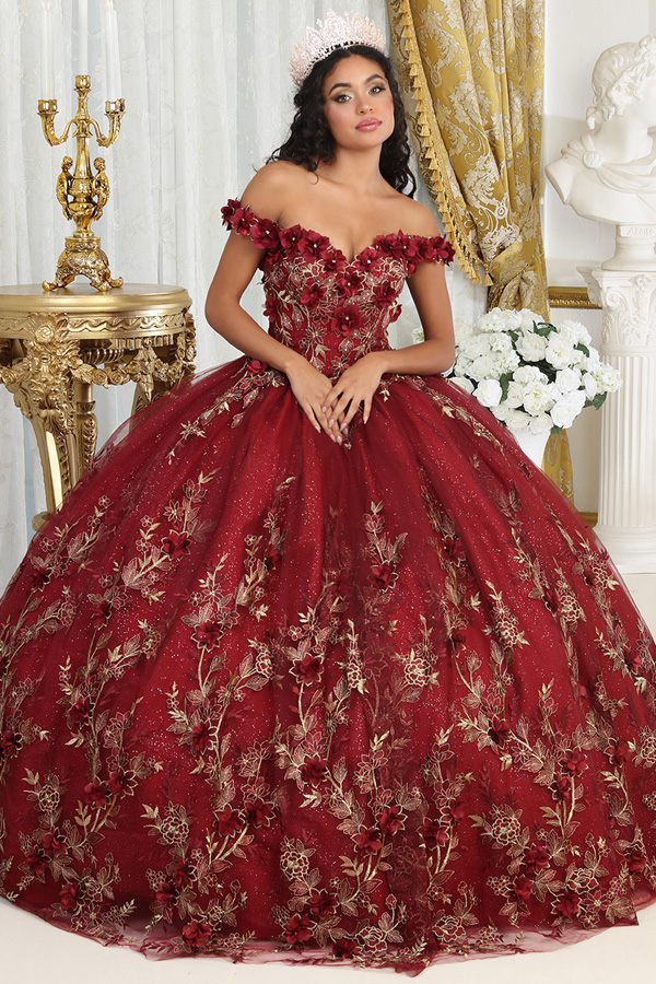3D Floral Applique Off Shoulder Quinceanera Ball Gown