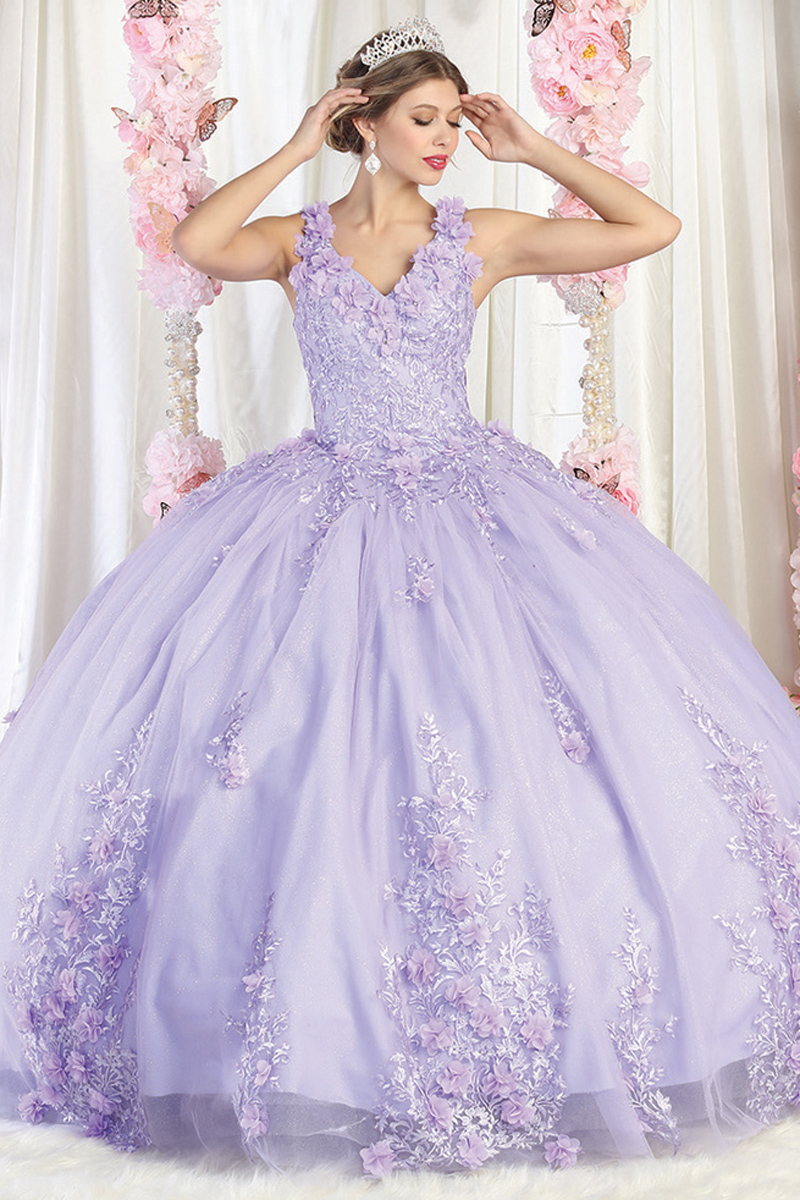 V-Neck Sleeveless Ball Gown with Sequins