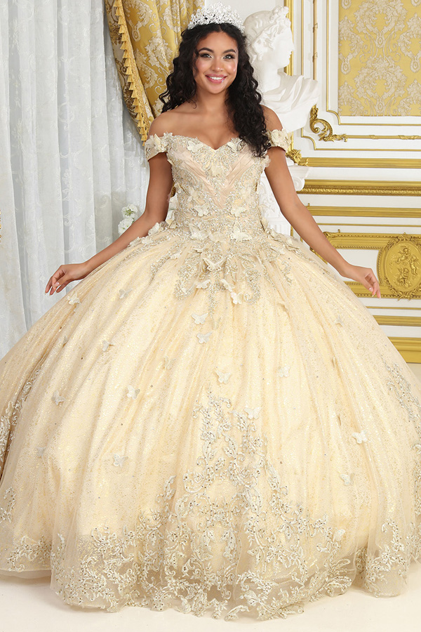 Off Shoulder Embroidery/Rhinestone Quinceanera Ball Gown