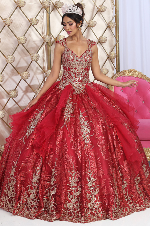 Golden Embroidery Glitter Print Quinceanera Ball Gown