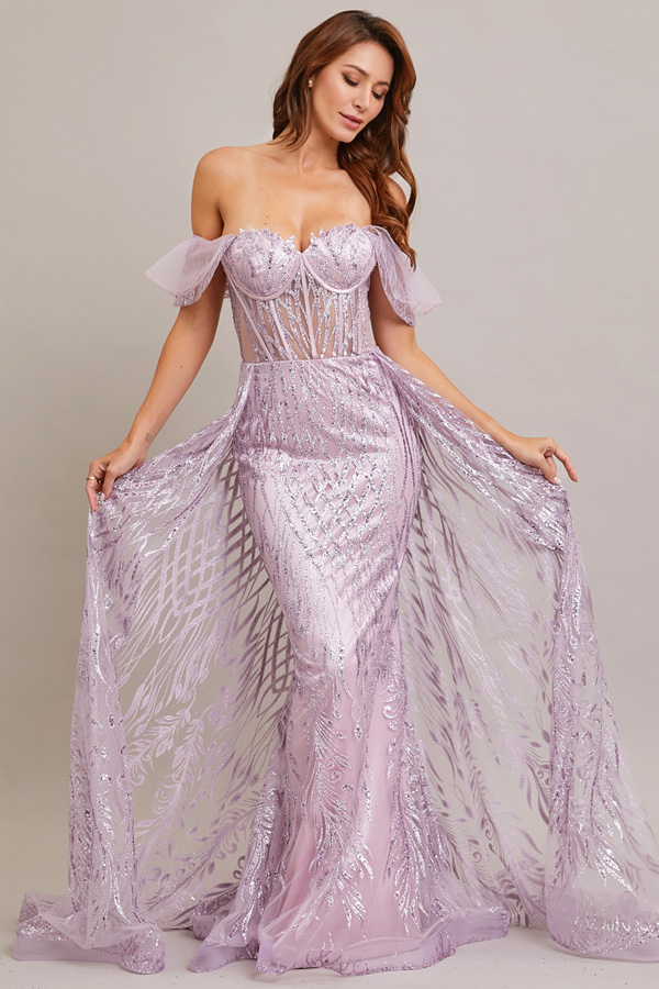 Sweetheart Illusion Top Glitter Print Dress