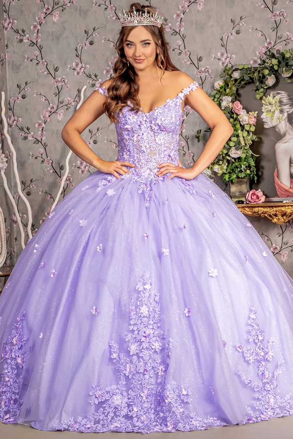 3D Floral Applique See-Through Bustier Top Quinceanera Ball Gown