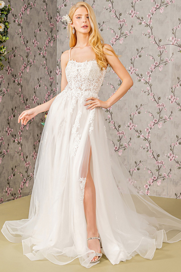 Embroidered Illusion Top A Line Wedding Gown