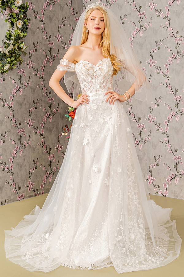 Sweetheart Glitter Print Jewel Detail Wedding Dress