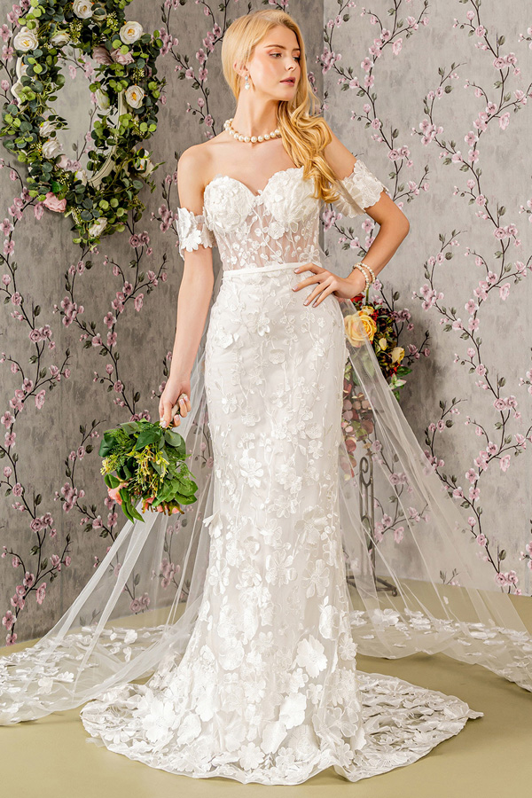 Floral Embroidery Mesh Mermaid Wedding Gown