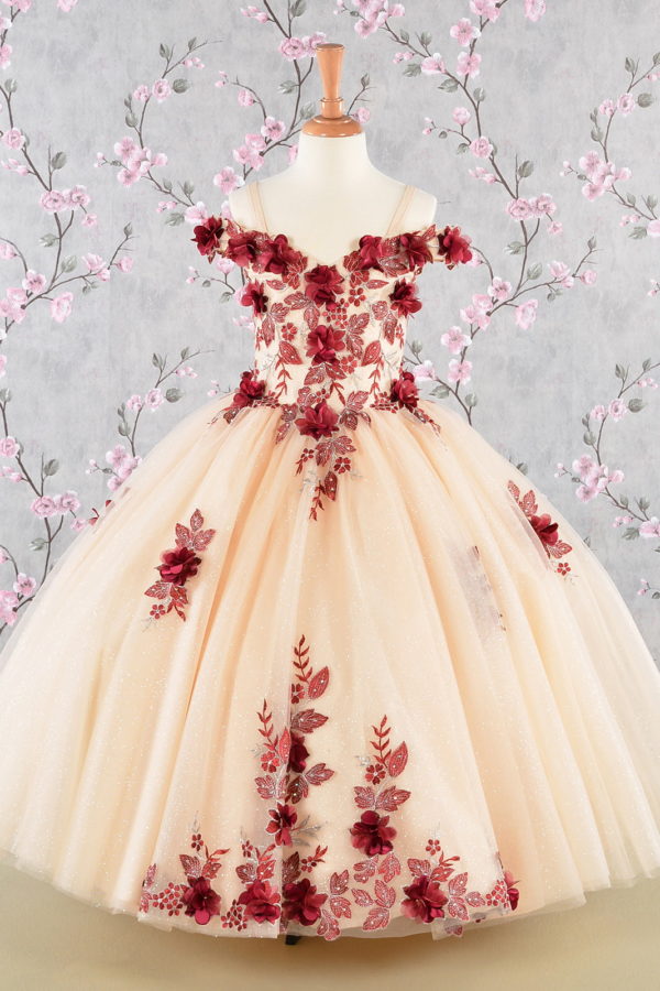 3D Floral Applique A Line Girl Dress